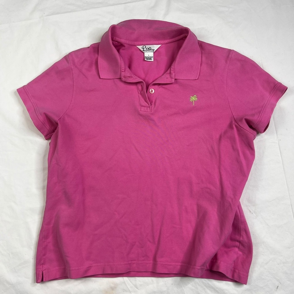Lilly Pulitzer Polo Shirt Womens Large pink Short Sleeve Rugby Casual a040323